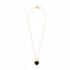 black agate heart shaped pendant with gold spike edging on a gold chain from talis chains full view 