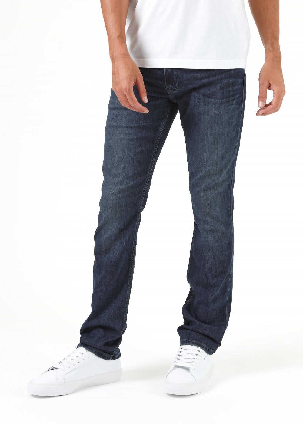 blue slim straight mens jeans model shot