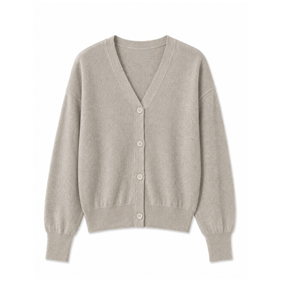 Beige V Neck cardigan on white background