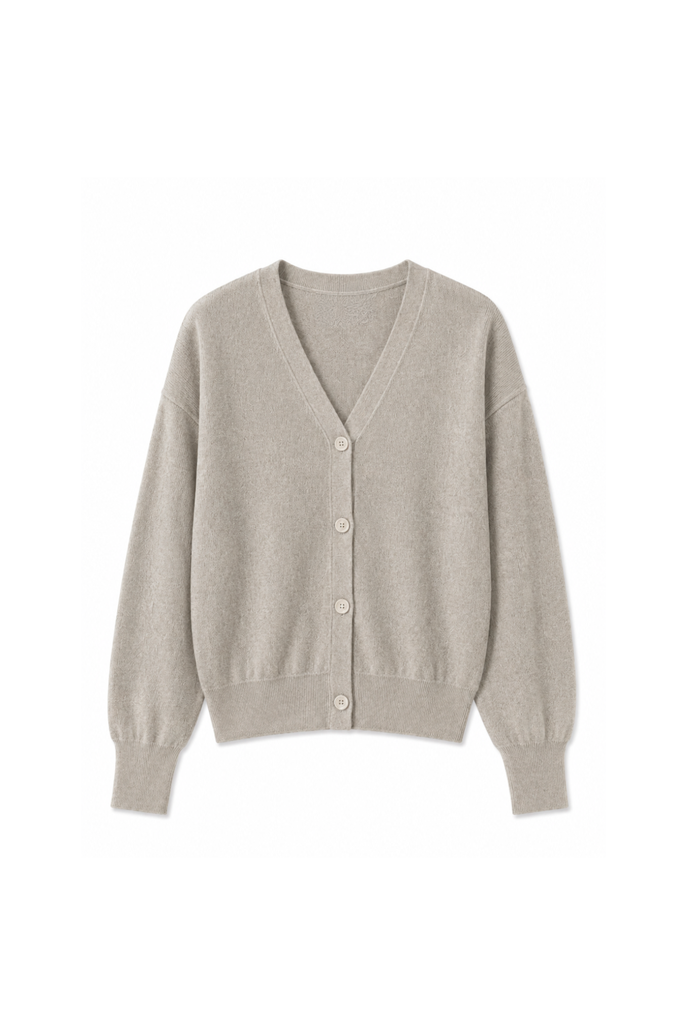 Beige V Neck cardigan on white background