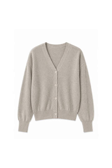 Beige V Neck cardigan on white background