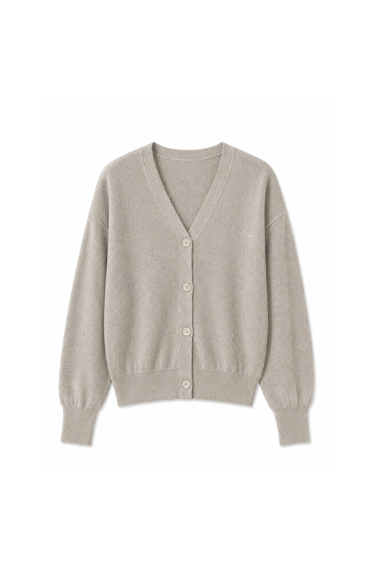 Beige V Neck cardigan on white background