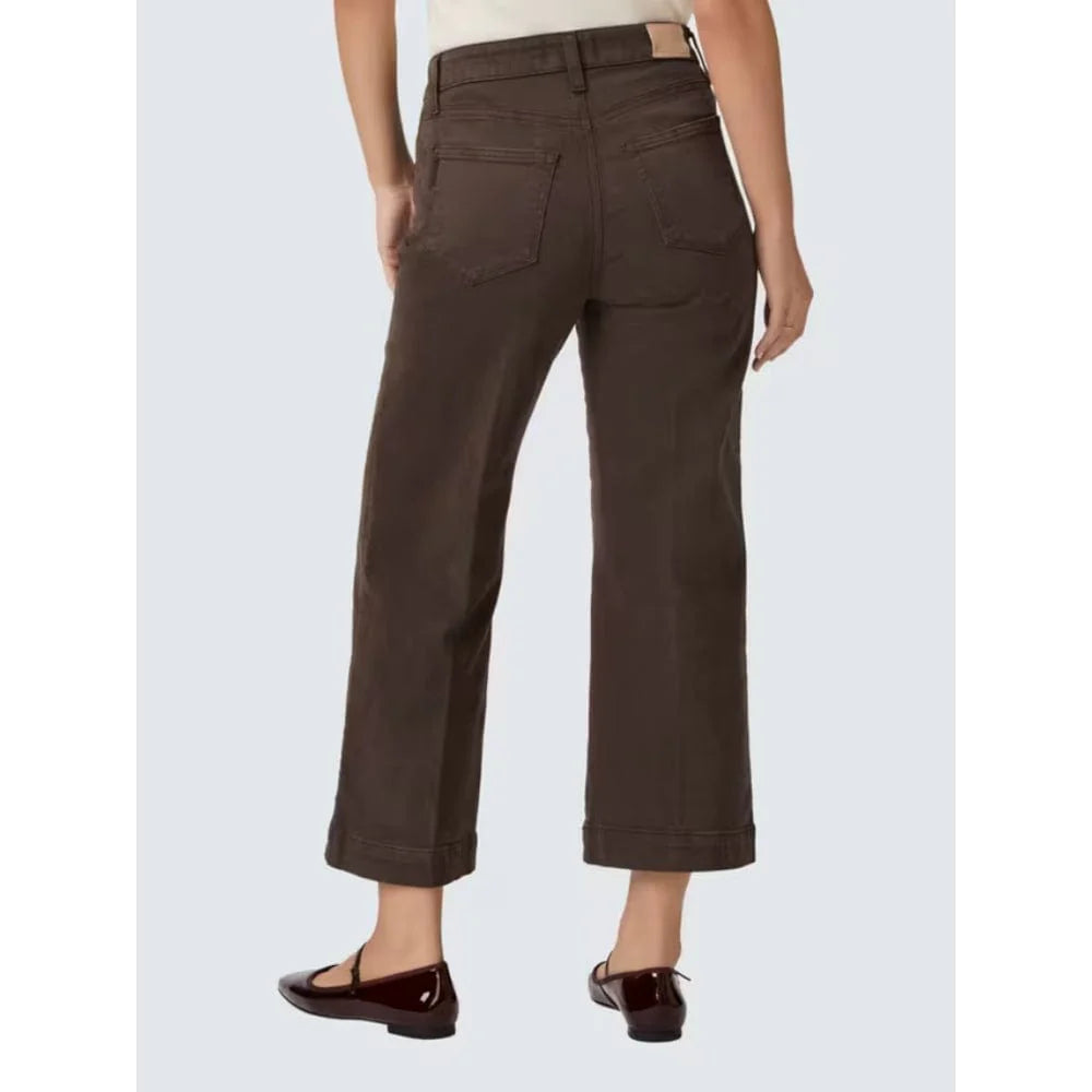 chocolate brown wide leg jeans with utility pockets from paige rear view