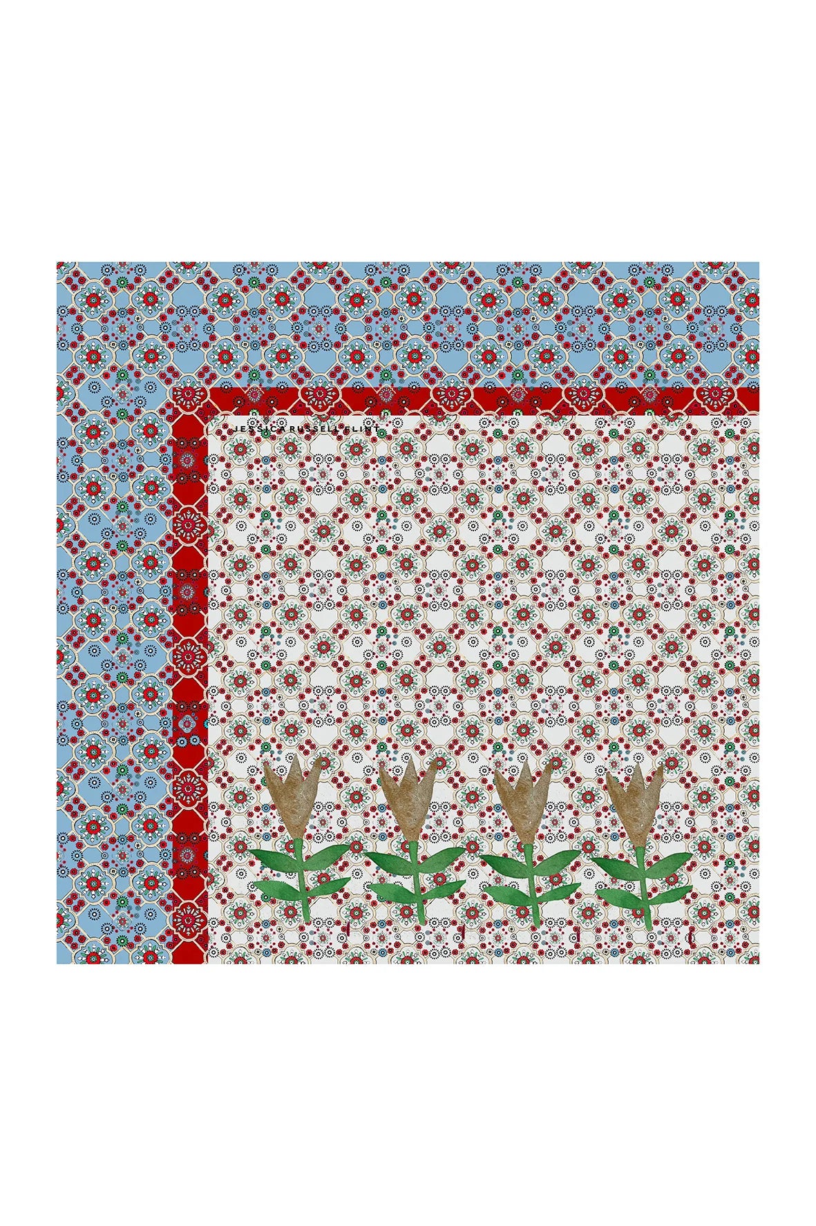 Tile print floral silk scarf