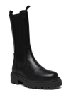 side view of black long chelsea boots