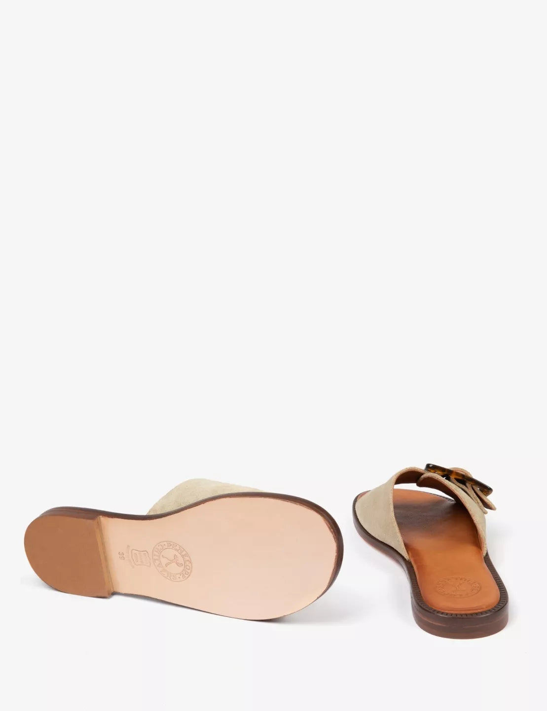Leather sole of suede slider with buckle detail