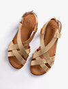 Pair of gold sandals on a white background