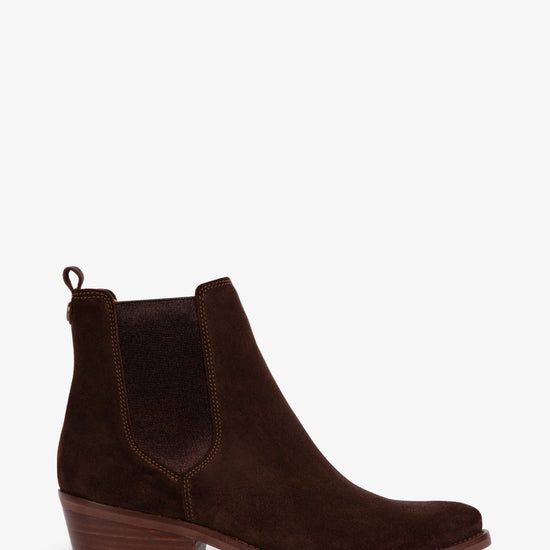 Brown suede ankle boot on a white background