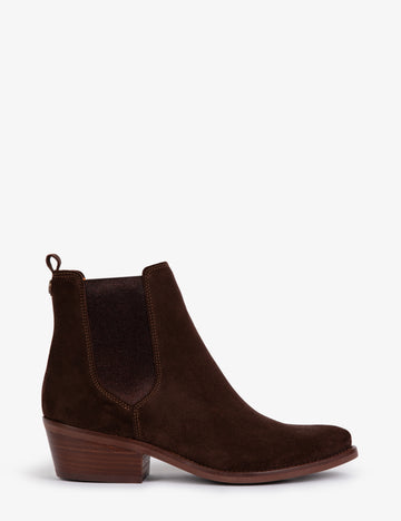 Brown suede ankle boot on a white background
