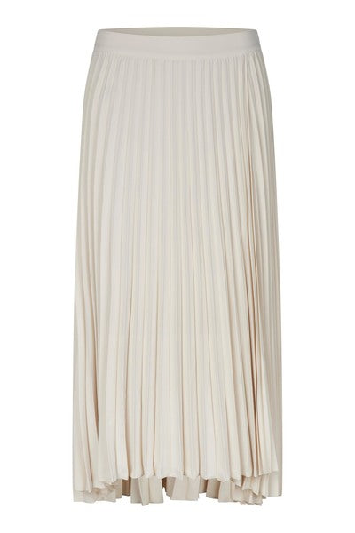 Pleated faux wrap midi skirt with dropped hem and fixed waistband