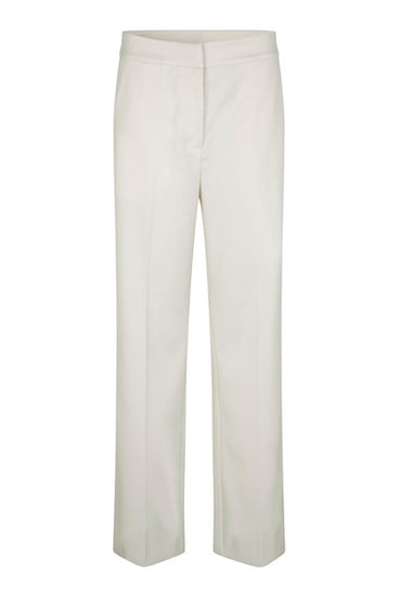 Straight leg ecru tailored trousers with fixed waistband