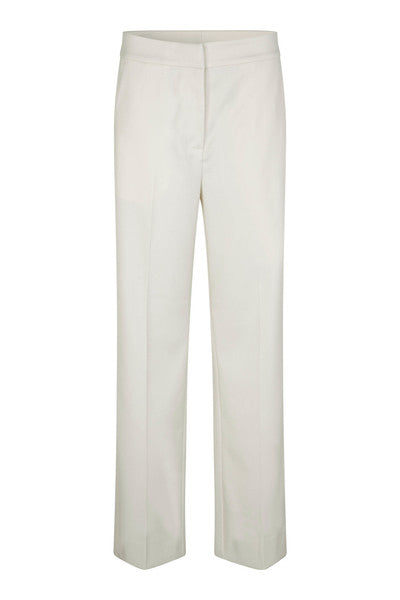 Straight leg ecru tailored trousers with fixed waistband