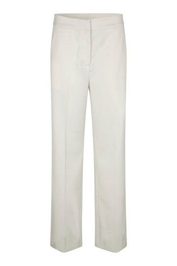 Straight leg ecru tailored trousers with fixed waistband