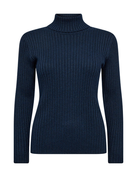 Navy shimmer ribbed rollneck lightweight knit