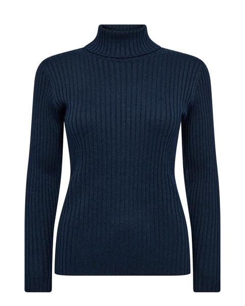 Navy shimmer ribbed rollneck lightweight knit