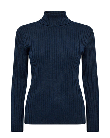 Navy shimmer ribbed rollneck lightweight knit