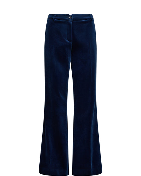 Straight to wide leg navy velvet trousers 