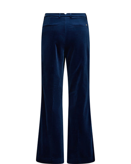 Straight to wide leg navy velvet trousers