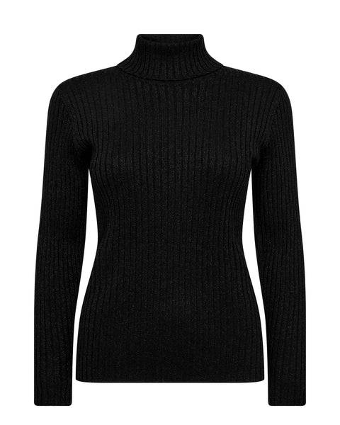 Black ribbed roll neck top with sparkle