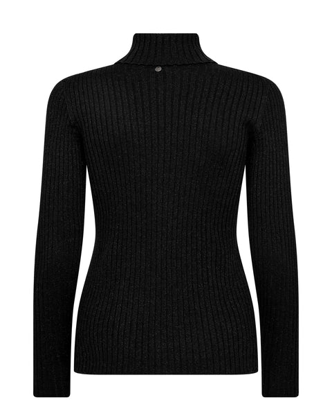 Black ribbed roll neck top with sparkle