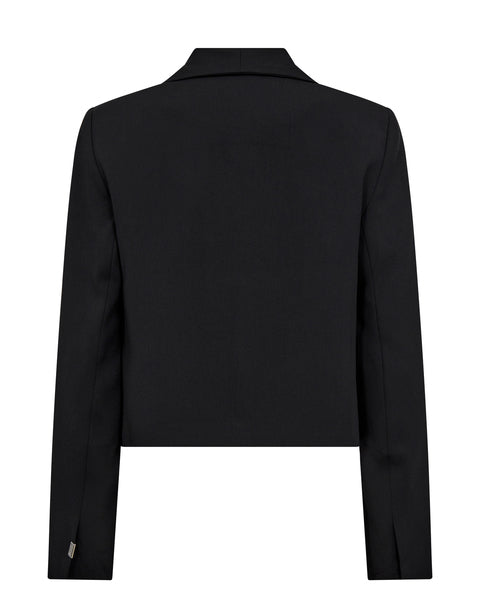 Black cropped blazer with shawl collar and long sleeves