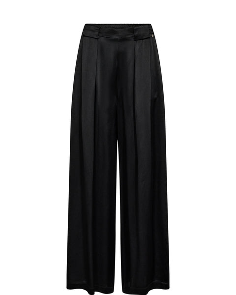 Wide leg black satin trousers