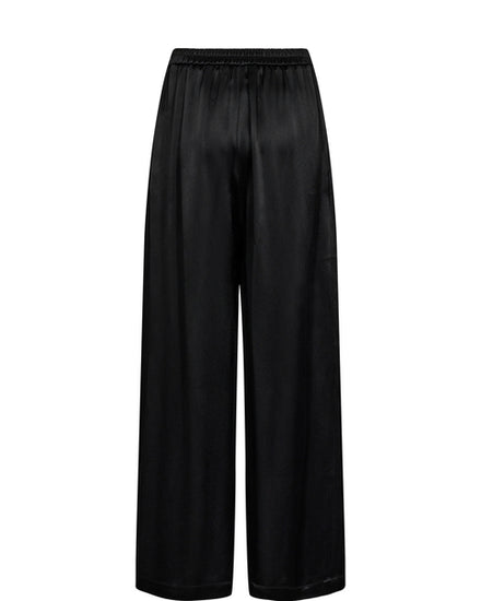 Wide leg black satin trousers