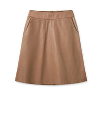 Light brown knee length A line lambs leather skirt