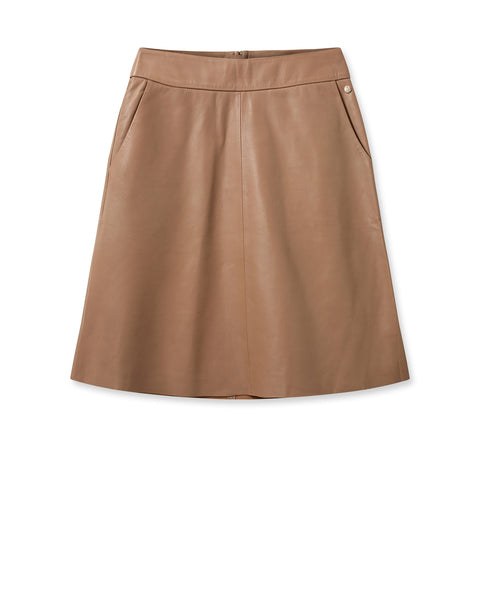 Light brown knee length A line lambs leather skirt