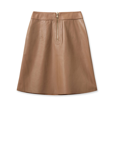 Light brown knee length A line lambs leather skirt