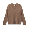 V neck brown knitted jumper with long sleeves