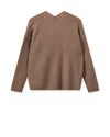 V neck brown knitted jumper with long sleeves