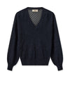 Semi sheer cotton knitted V neck navy jumper