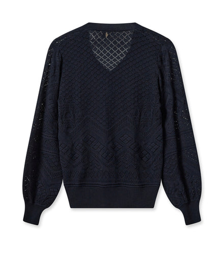 Semi sheer cotton knitted V neck navy jumper