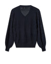 Semi sheer cotton knitted V neck navy jumper