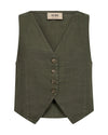 Khaki stone linen single breasted waistcoat with contrast buttons