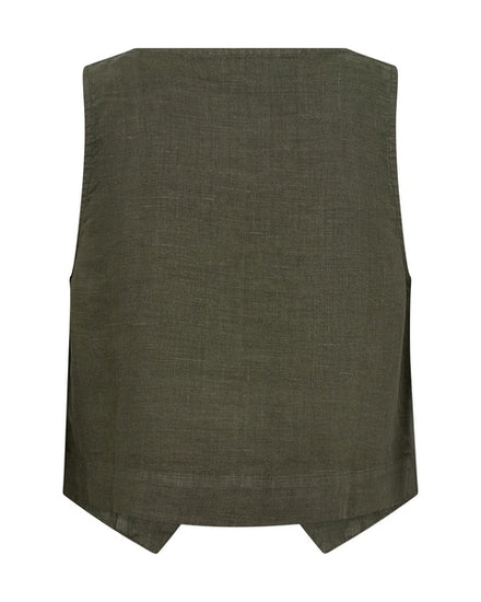 Khaki stone linen single breasted waistcoat with contrast buttons