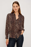 Brown animal print classic shirt with chest pocket model shot 