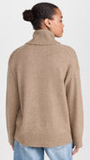 oatmeal roll neck with ribbed neck, cuffs and hem and dropped shoulders rear view