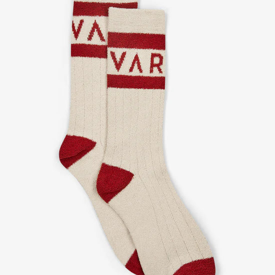 white socks with red varley logo