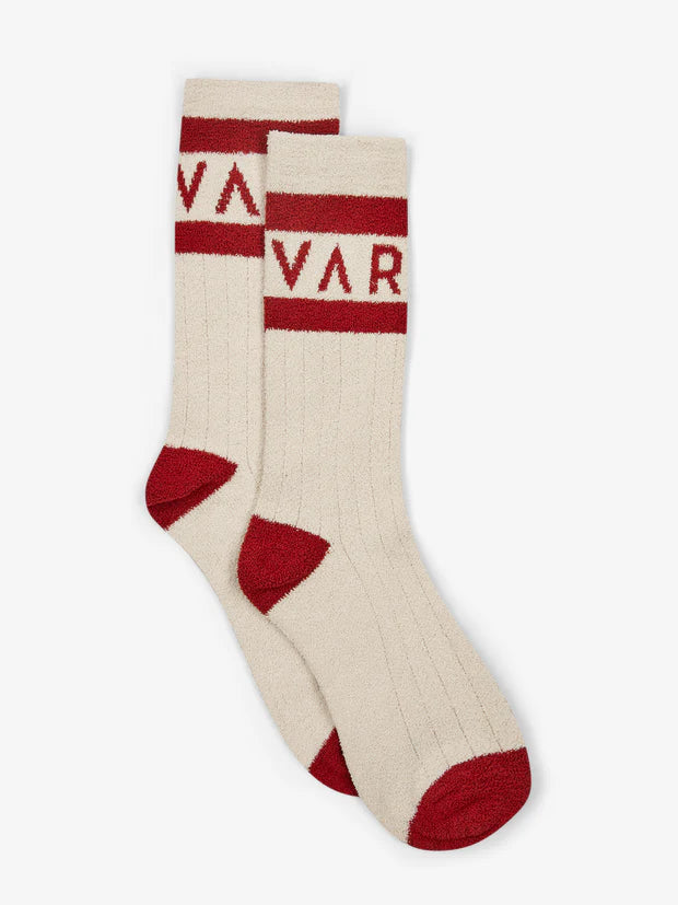 white socks with red varley logo