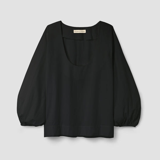 Black Cotton Poplin top with balloon sleeves