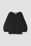 Black Cotton Poplin top with balloon sleeves