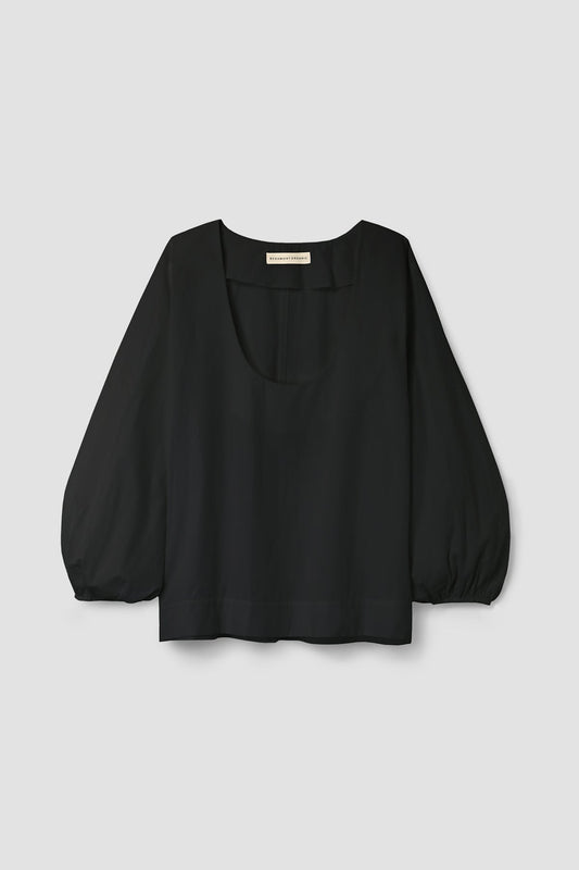 Black Cotton Poplin top with balloon sleeves