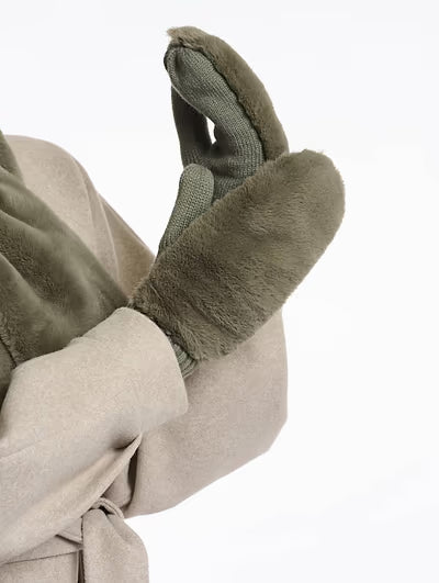 green ash faux fur mitten gloves  close up