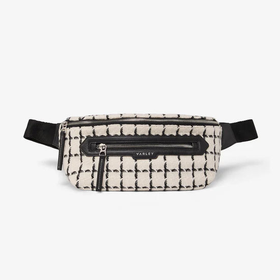 mono check twill belt bag with 2 zipped pockets and adjustable strap 