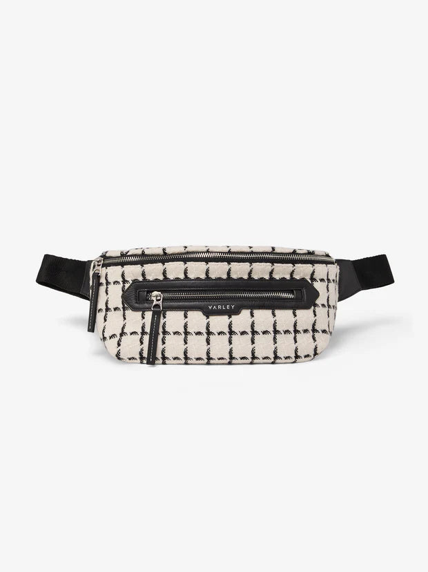 mono check twill belt bag with 2 zipped pockets and adjustable strap 