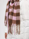 pink check scarf with fringe detail model shot 