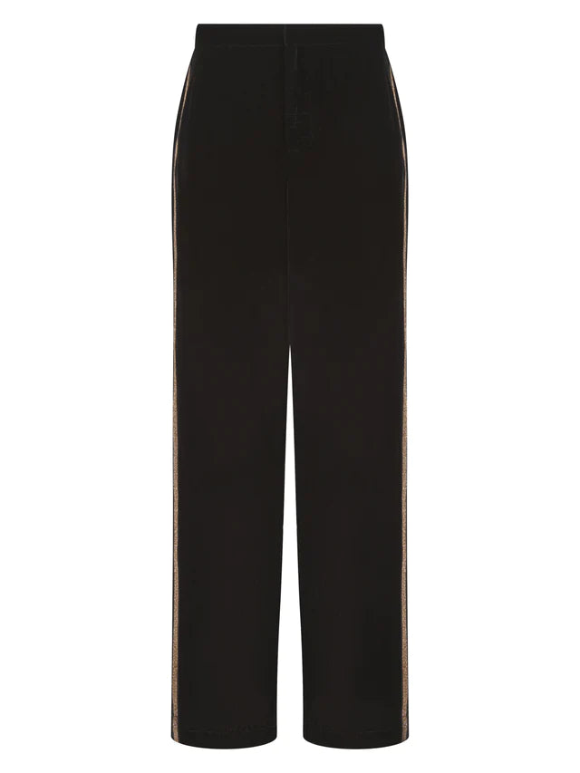 Wide leg black velvet joggers