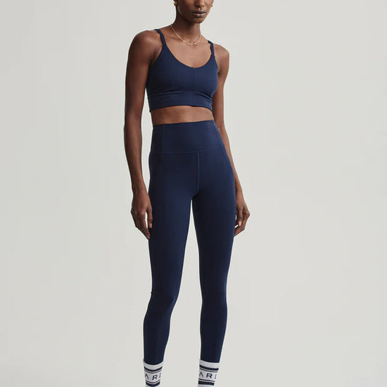 high rise dark navy leggings  model shot